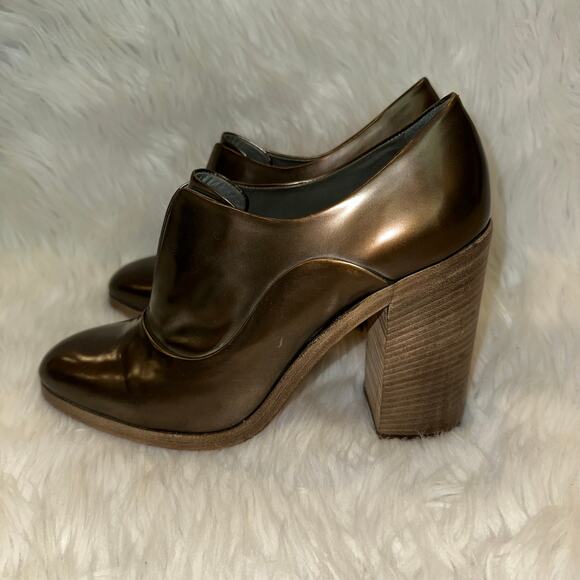 Reed Krakoff Oxford Ankle Boot Laceless Leather Block Heeled Metallic Bronze - Picture 4 of 9